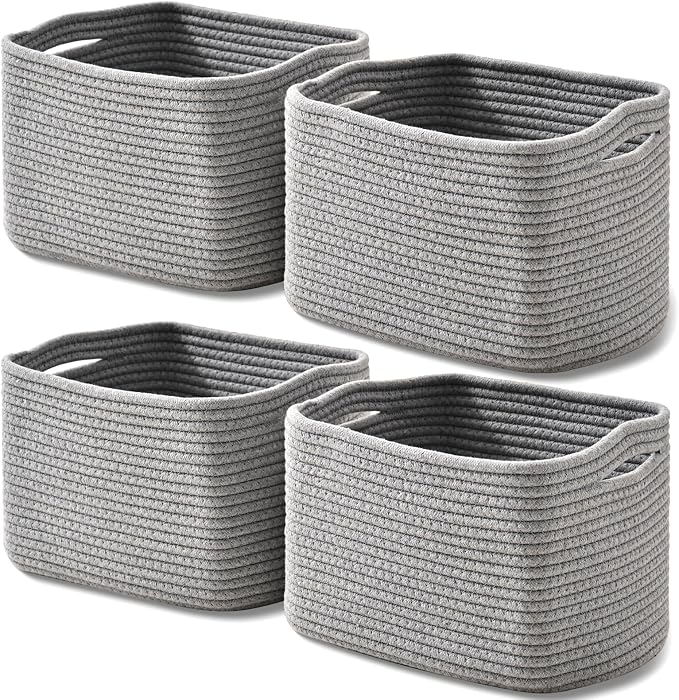 Small Storage Baskets for Shelves Organizing, Woven Cotton Rope Baskets for by ICERZCZ