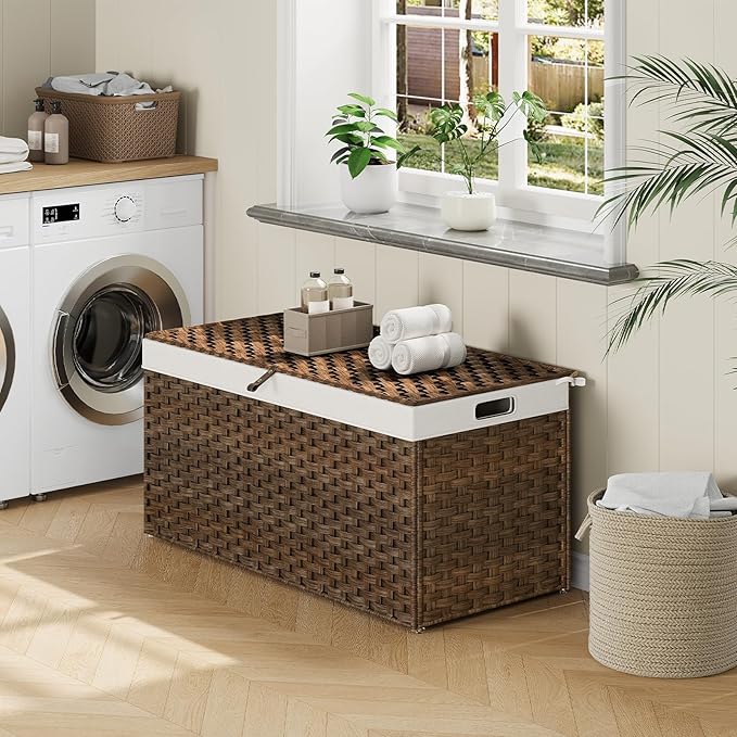 HOOBRO Storage Basket with Lid, 52.8 Gallon Wicker Basket, Handwoven Blanket - Image 5