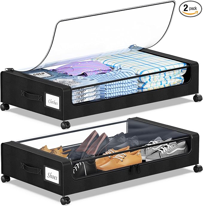 Under Bed Storage with Wheels, Underbed Storage Bins, XXL 60L Rolling Metal by YAASHEEN
