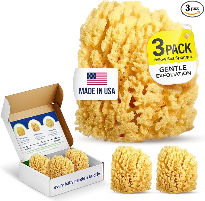 Baby Buddy Baby Bath 4in Yellow Sea Sponge, Absorbent Natural Sea Sponge by BabyBuddy