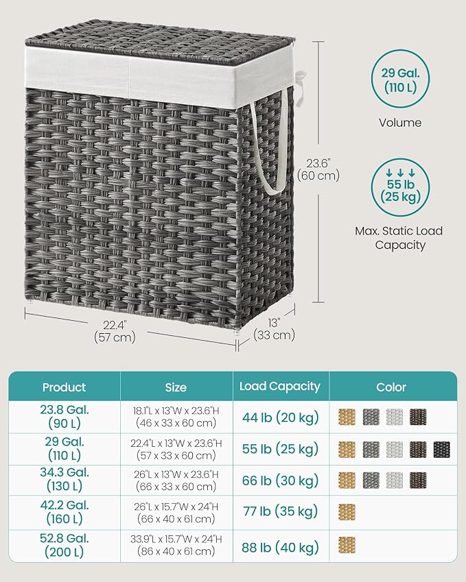 SONGMICS Laundry Hamper with Lid, 110L Clothes Hamper with 2 Removable Liner - Image 6