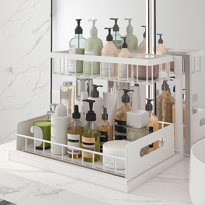 bukfen Under Sink Organizer, Pull Out Home Organizers 2-Tier Slide Out Sliding - Image 4