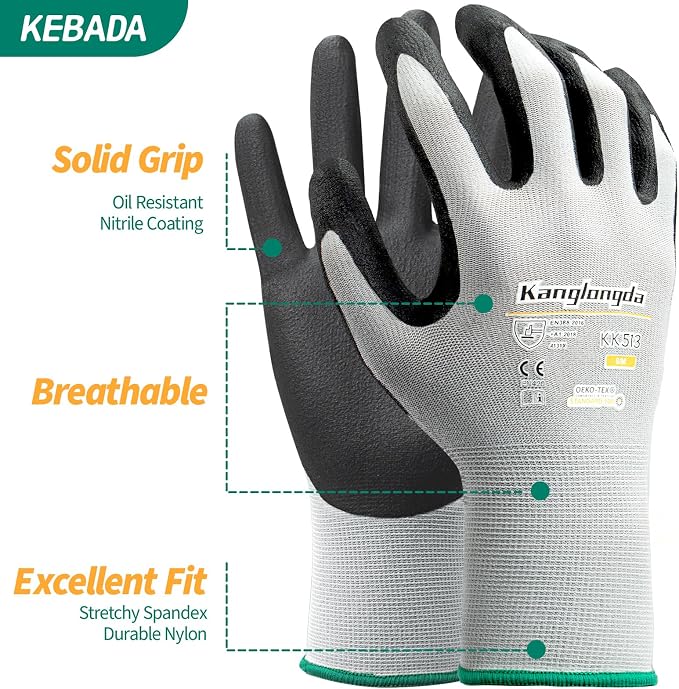 6-Paris Small Work Gloves for Men and Women, Nitrile Coated Safety Protective - Image 2
