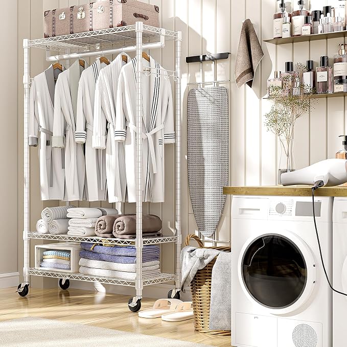 Heavy Duty Rolling Garment Rack 3 Tiers Adjustable Wire Shelving Clothes Rack - Image 5