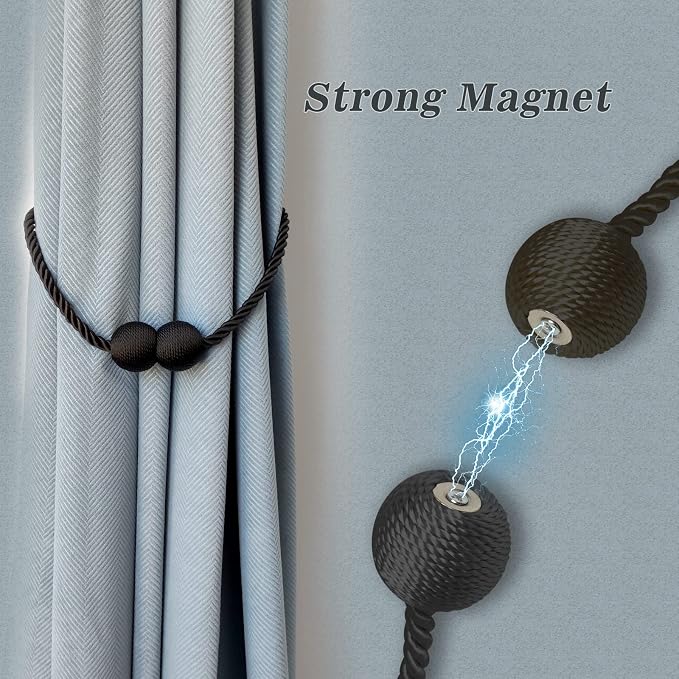 Hion Magnetic Curtain Tiebacks Dark Brown 4 Pack, Curtain Tiebacks Buckles - Image 3
