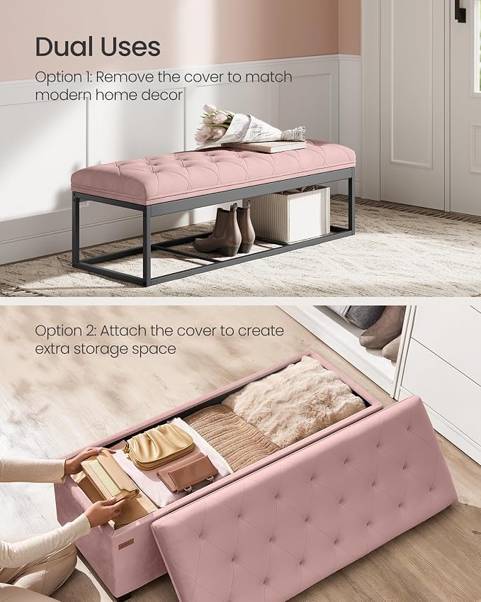 SONGMICS Velvet Storage Ottoman Bench, Foot Rest - Image 4