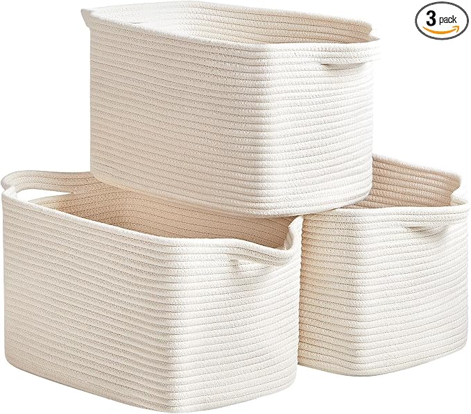 Cotton Rope Storage Basket 15"x10"x9" – Fabric Storage Bins by RRUNKA