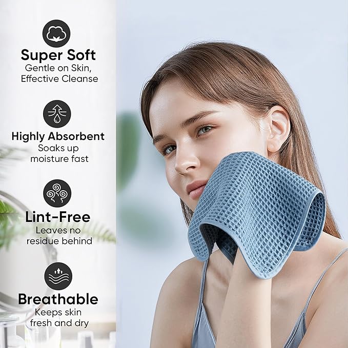 Microfiber Waffle Face Towels, 2 Pieces, Fast Drying, Lint Free - Image 4