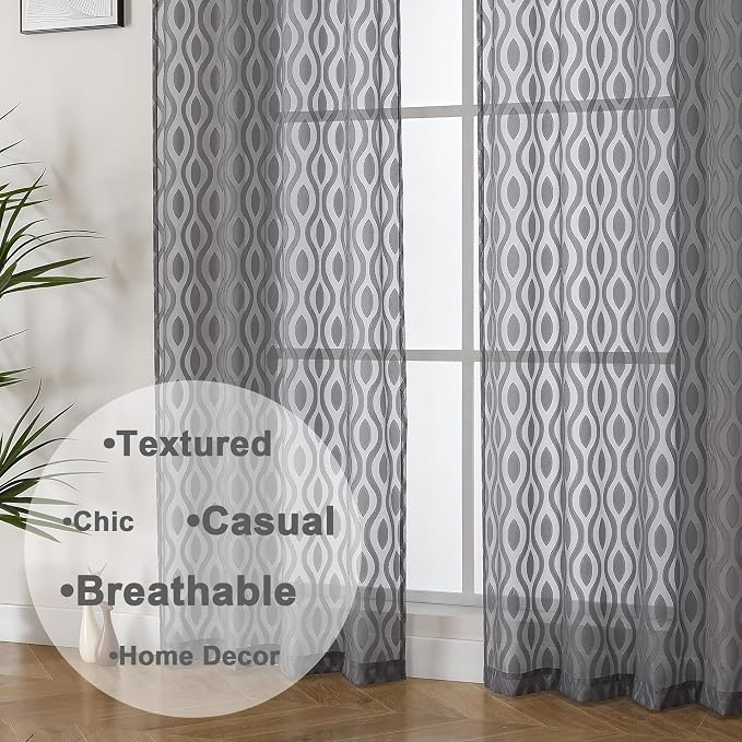 Aiyufeng Sheer Grey Curtains 54 Inch Length 2 Panels, Soft Lightweight Clip - Image 8