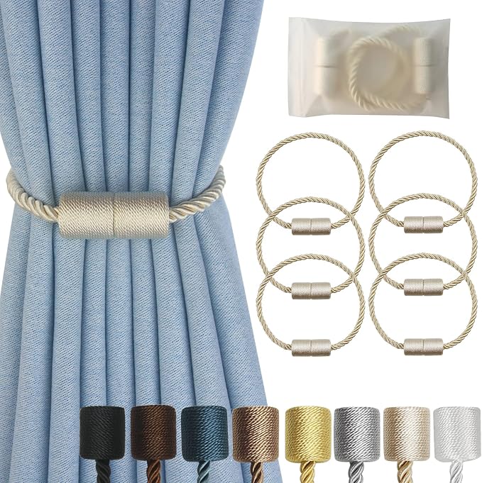 Magnetic Curtain Tiebacks 6 Pack Beige Curtain Rope Tieback Curtain Holders by CURTAINTIEBACKS