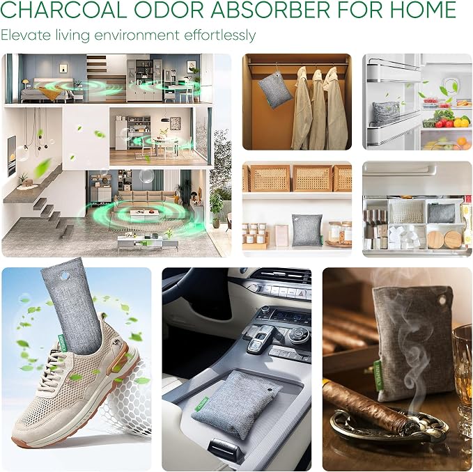 Activated Charcoal Odor Absorber, Large 4x200g w Hooks Nature Odor Eliminator - Image 6