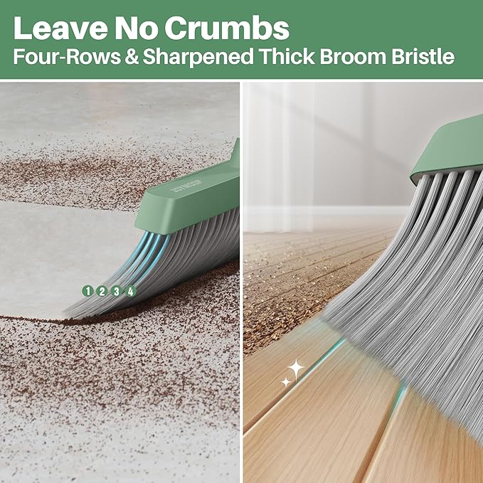 JOYMOOP Dark Teal Green Broom and Dustpan Set, Upright Angle - Image 5