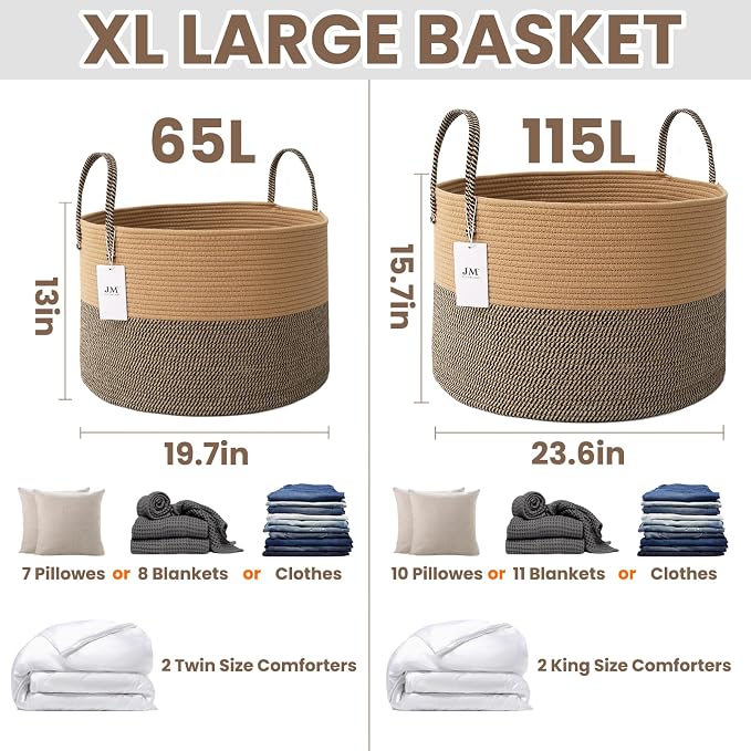 Woven Blanket Basket, 65L Large Rope Storage Bin - Image 2
