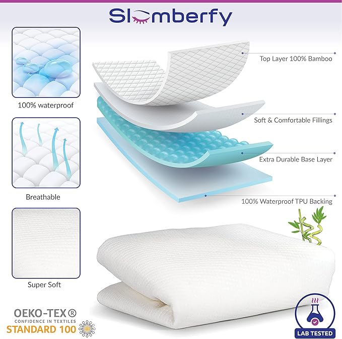 Bamboo Crib Mattress Protector by Slumberfy, Waterproof and Hypoallergenic - Image 3