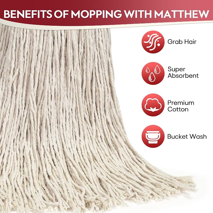 Matthew Cleaning 20oz 12Pack Cotton Mop Head Replacement, Looped-Open String - Image 2