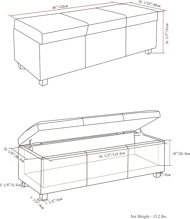 SIMPLIHOME Avalon 48 inch Wide Contemporary Rectangle Storage Ottoman Bench in - Image 3