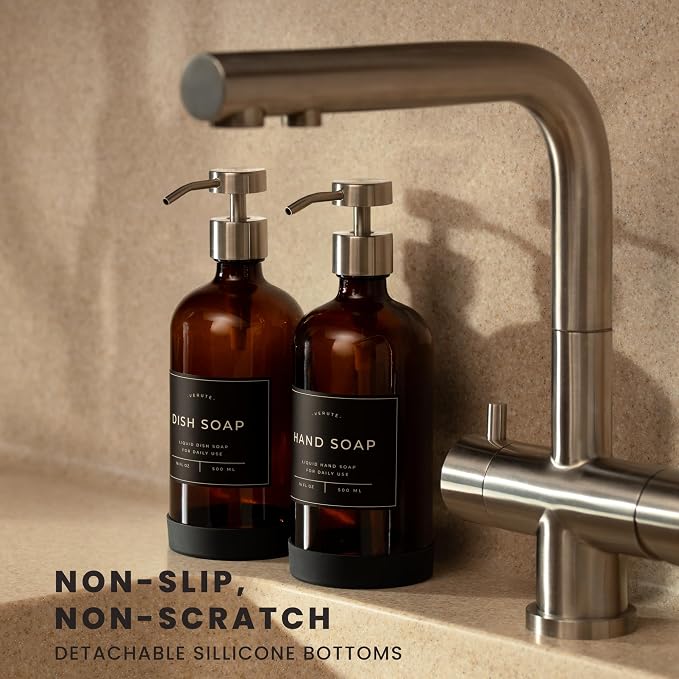 16oz Glass Soap Dispenser with Stainless Steel Pump, 21 Waterproof Labels - Image 2