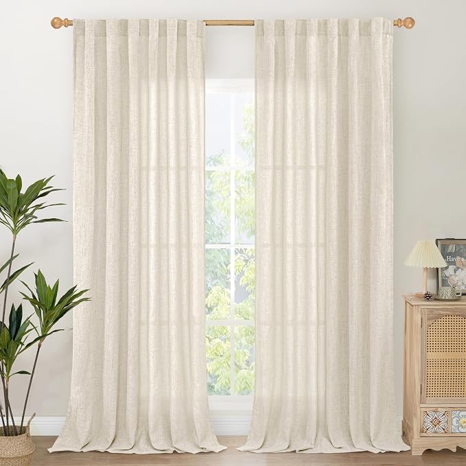 YoungsTex Linen Semi Sheer Curtains 84 Inch Length by YoungsTex