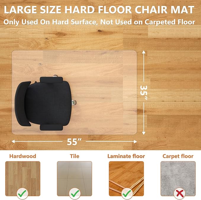 Office Chair Mat for Hardwood Floor- 35" x 35" Clear Desk Computer Chair Mat - Image 2