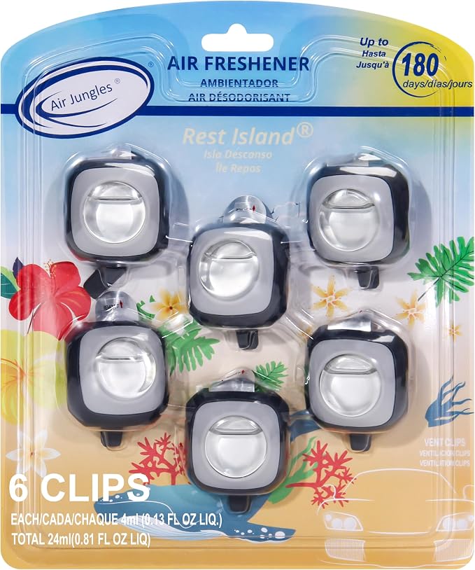 Air Jungles Rest Island Scent Car Air Freshener Clip, 6 Vent Clips, 4ml Each by AirJungles