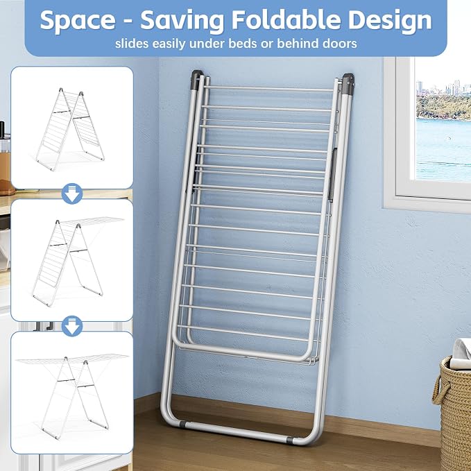 KINGBOARD Clothes Drying Rack Foldable, Metal Drying Rack Clothing - Image 3