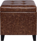 Adeco 18" Storage Ottoman Foot Rest Stool, Walnut Leather Ottoman by Adeco