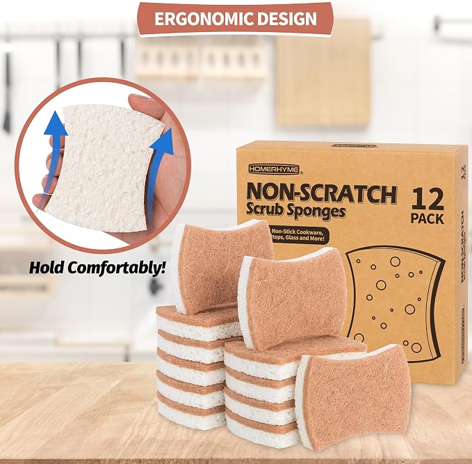 HOMERHYME Natural Dish Sponge 12 Pack, Non-Scratch Scrub Kitchen Sponge - Image 8