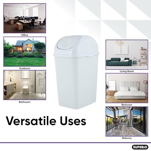 Superio Medium Trash Can with Lid 4.5 Gallon Plastic Swing Top Garbage Can Slim - Image 5