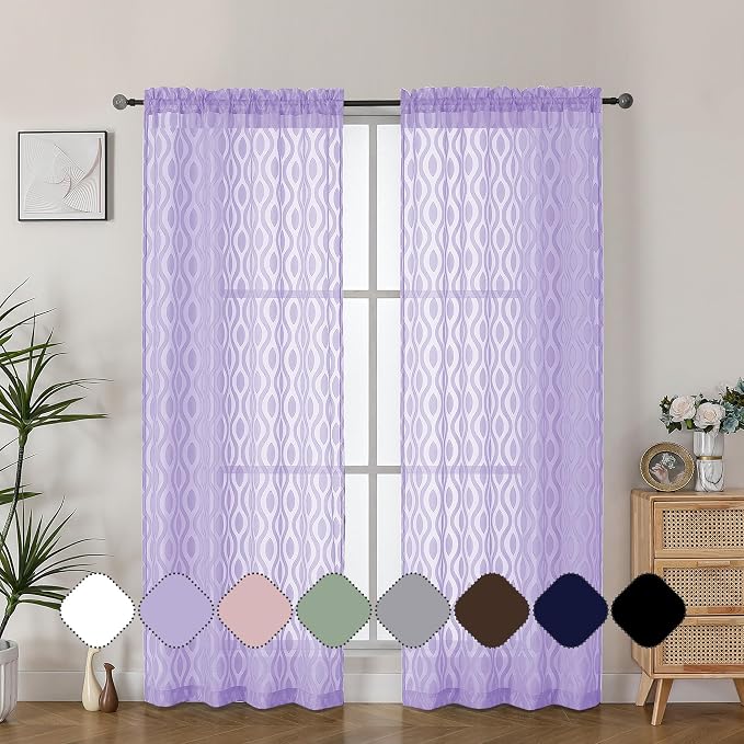 Aiyufeng Light Purple Sheer Curtains 72 Inches Long 2 Panels Set, Elegant Light by Aiyufeng