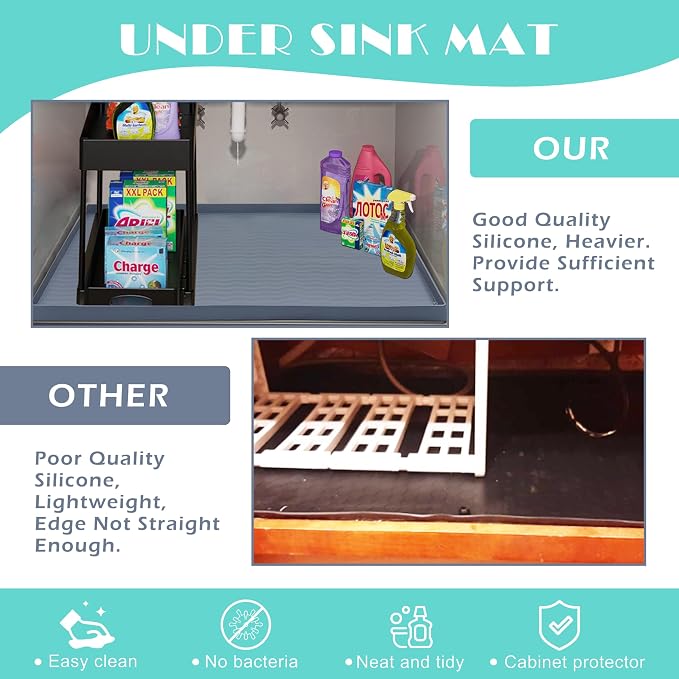 URMONA Waterproof Silicone Under Sink Mat 37'' x 22'' Shelf Liner - Image 6