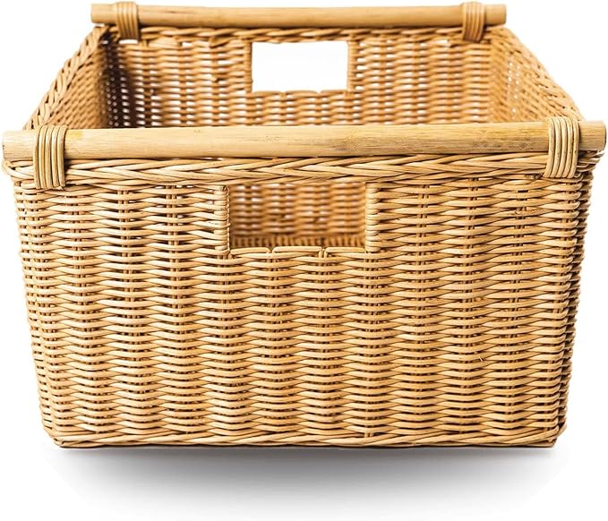 The Basket Lady Deep Pole Handle Wicker Storage Basket, 13.5 in L x 14 in W x 9 - Image 3