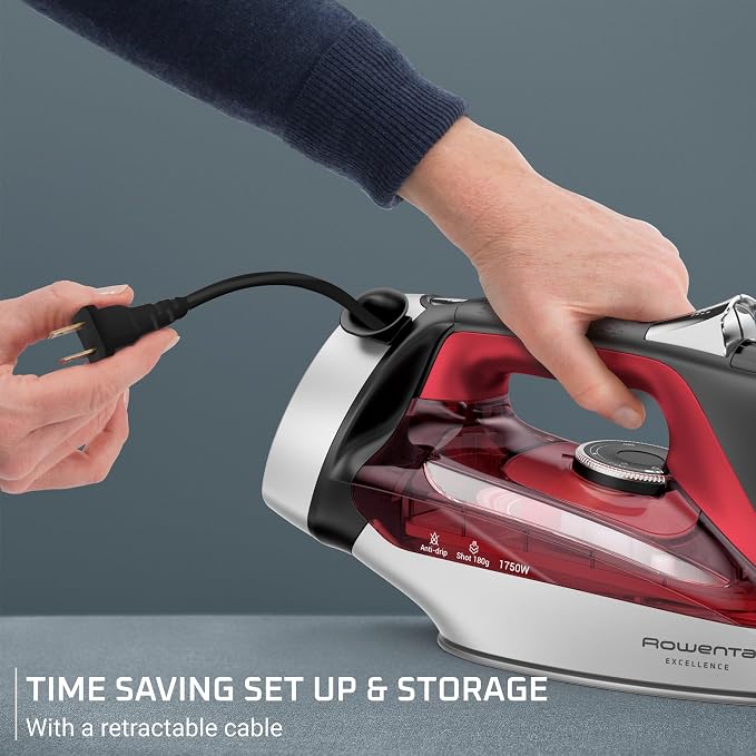 Rowenta Iron, Focus Excellence Stainless Steel Soleplate Steam Iron - Image 2