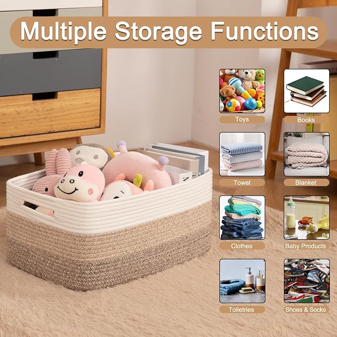 Large Storage Basket for Organizing, Woven Rope Basket for Shelves, Closet - Image 3