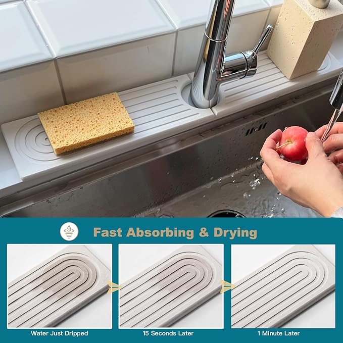 Faucet Mat for Kitchen Sink, Stone Drying Mat for Kitchen Counter, Stone Mat - Image 6