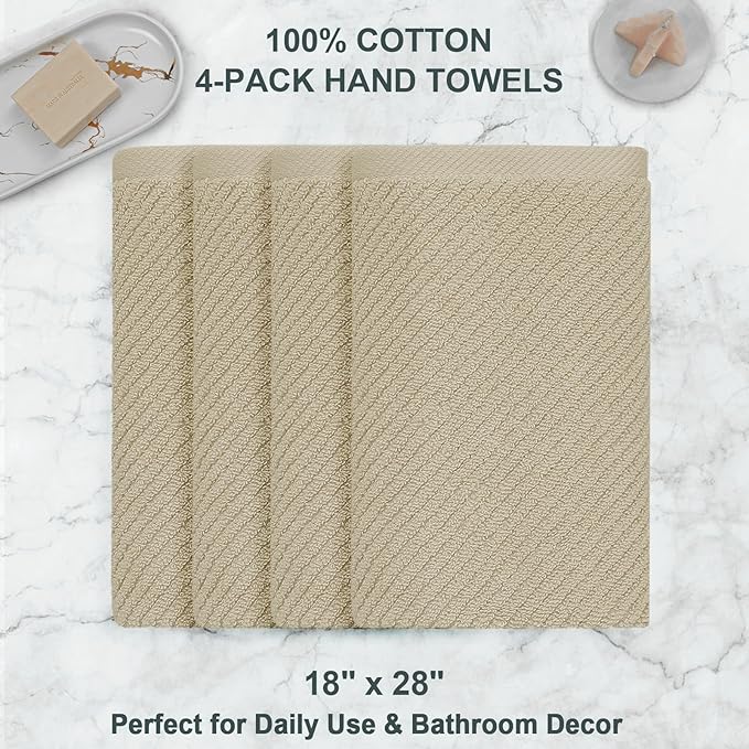 Beige Hand Towels, Hand Towels for Bathroom Set of 4, Large 18"x 28" - Image 4