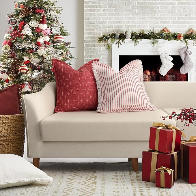 ZWJD Christmas Pillow Covers 18x18 Set of 2 Soft Polyester Textured Pillows - Image 5