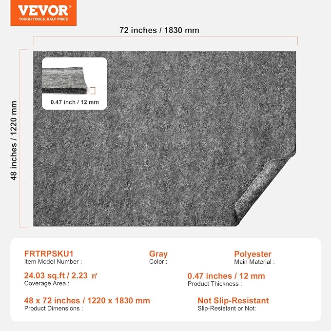 VEVOR Non-Slip Resistant Rug Pad, Protective Cushioning Carpet Pad, 1/4" Thick - Image 7