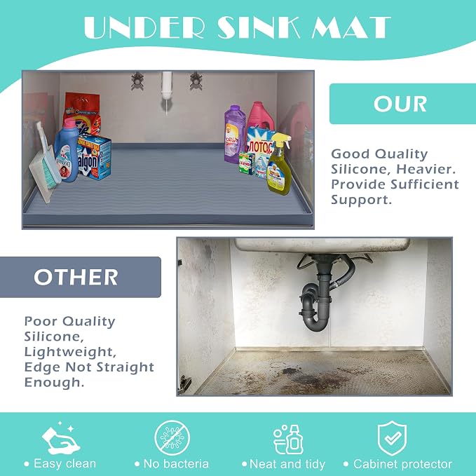 URMONA Waterproof Silicone Under Sink Mat 34'' x 19'' Shelf Liner - Image 5