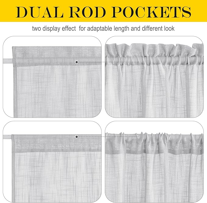 NICETOWN Linen Door Curtains 40 Inches Long, Dual Rod Pocket Semi Sheer - Image 4