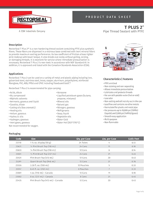 Rectorseal 23710 1-3/4-Ounce Tube T Plus Pipe Thread Sealant - Image 4