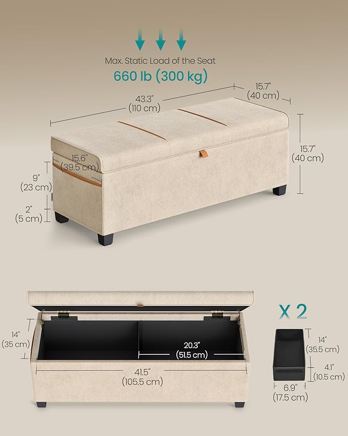 SONGMICS Storage Ottoman Bench, Storage Chest, 15.7 x 43.3 x 15.7 Inches - Image 3