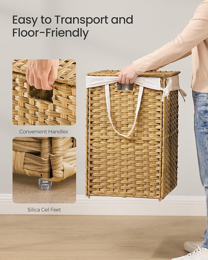 SONGMICS Laundry Hamper with Lid, 42.3 Gallon Synthetic Rattan Clothes Laundry - Image 4
