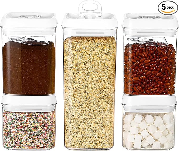 Felli Flip Tite Food Storage Container 5" LARGE 5pk Set + No Residue Label by Felli