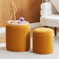 Round Ottoman with Storage Set of 2-Upholstered Velvet Vanity Stool by HomePage
