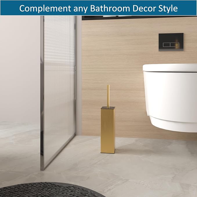 BVL Toilet Brush and Hoder Set Brushed Gold Freestanding - Image 2