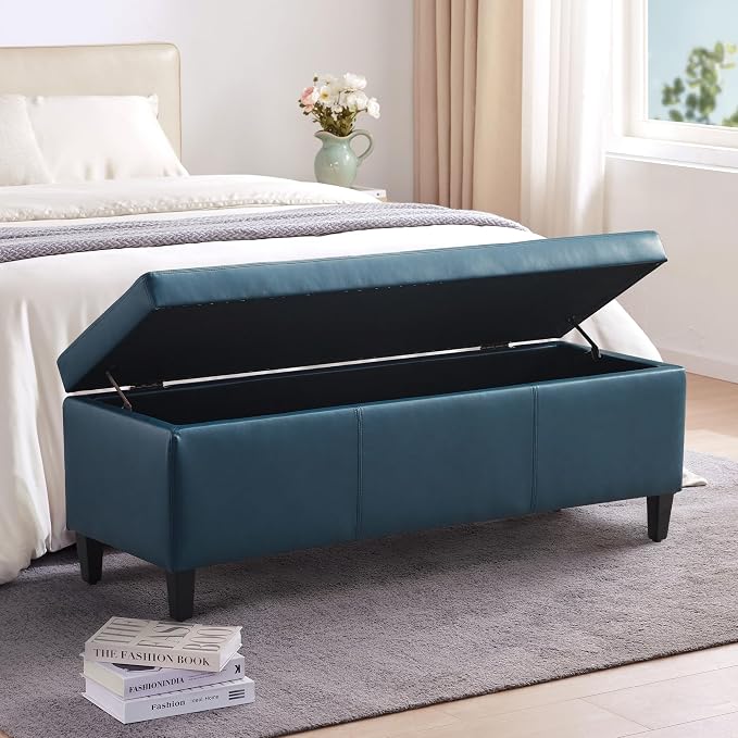 HUIMO Faux Leather Storage Ottoman Bench 50.3 Inch Extra Long PU Upholstered - Image 3