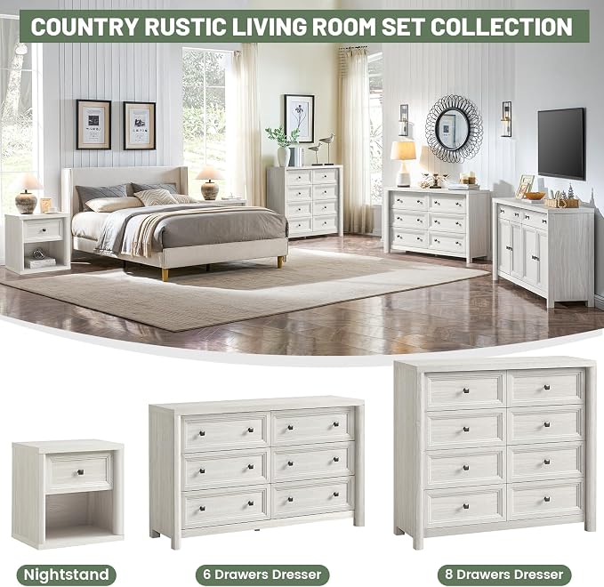Farmhouse 6 Drawers Dresser for Bedroom, Metal Handle, Storage Closet Dressers - Image 4