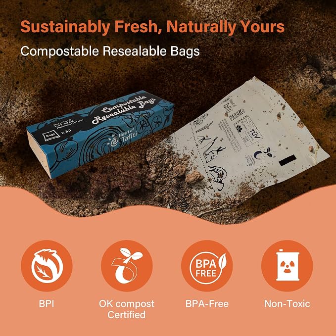 Compostable Food Storage Bags, Resealable Quart Bags, 7 x 7.4 inches, Extra - Image 4