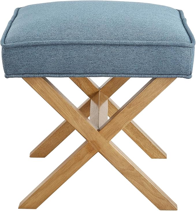 Amazon Basics Small Ottoman Foot Rest, Mid-Century Modern X Square Polyester - Image 4