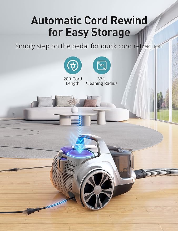 Aspiron Canister Vacuum, Upgraded 1600W Bagless Canister Vacuum Cleaner - Image 5
